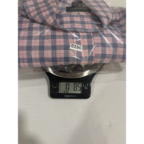 Lands' End Mens Button-up Long-sleeve Shirt. Size 15-32 100% Cotton, Pink Plaid - Picture 10 of 10